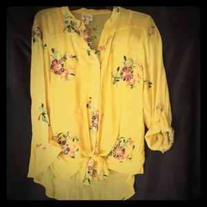 Fig and Flower blouse yellow w/ embroidery Large